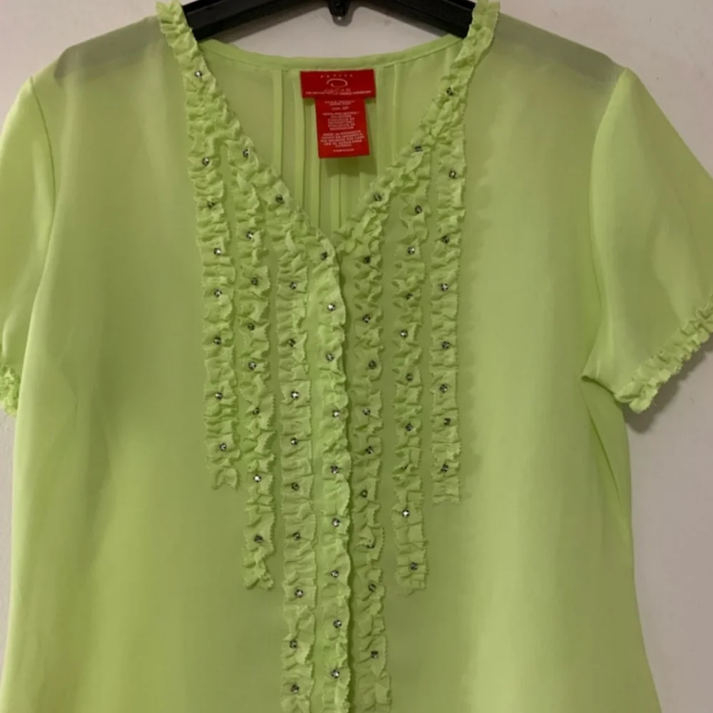Oscar de la Renta sz 8 petite Pistachio Green Blouse - Picture 3 of 4